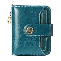 Wallets Short Women's Wallet Wax Leather Ladies European Style Cowhide Coin Purse Driver's Licence
