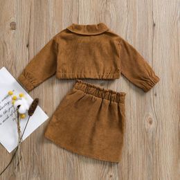 Clothing Sets Kids Baby Girls Corduroy Short Skirt Set Long Sleeve Lapel Zipper Collar Tops Elastic Waist 2023 Fashion