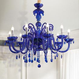 Chandeliers Modern Blue Colour Crystal Chandelier Deco Pendant For Dining Room Lamp Household Light Clothing Store Bedroom Lighting Fixtures