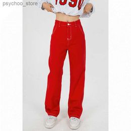 Women's Jeans Plus Size Red High Waist Women's Jeans Wide Leg Baggy Chic Design Denim Pants Streetwear Vintage Summer Straight Jean Trouser Q230901