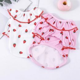 Dog Apparel Pet Clothing Fashion Strawberry Clothes Shirt Cartoon Print Casual Costume Small Dogs Trendy Spring Summer Teddy Wholesale