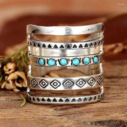 Cluster Rings Bohemia Stone Inlaid Finger Joint For Women Antique Geometric Pattern Female Statement Party Wedding Ring Gifts