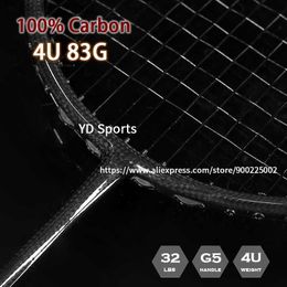 Badminton Rackets High Quality 100% Weave Carbon Fiber Badminton Rackets Strung Professional Training Racquet Light Weight 6U 22-28LBS For Adult Q230901