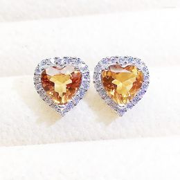 Stud Earrings Natural Real Citrine Love Heart Earring 925 Sterling Silver 3.3ct 2pcs Gemstone For Men Or Women X236138