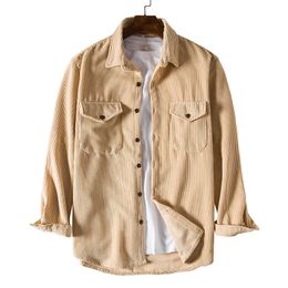 Hot Selling Corduroy Men's Long Sleeve Thickened Solid Double Pocket Shirt