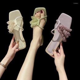 Slippers 2023 Summer Ruffle Women Slipper Outside All-match Fashion Pleated Concise Lovely And Sweet Solid Shoes For