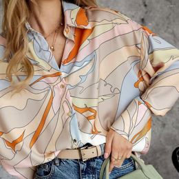 Women's Blouses Ladies Shirt Colourful Print Lapel Single-breasted Blouse Stylish Breathable Versatile For Spring Fall Fashion Women Top