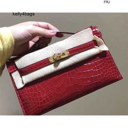 kellyity Kelli Bags Handmade 5A All Crocodile Leather Bag s Generation Mini Womens Single Messenger Red Gold Buckle Have birkinbag