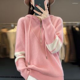 Women's Sweaters Autumn/Winter Wool Hollow Thickened Knitted Top Zipper Hoodie Hooded Coloured Sweater