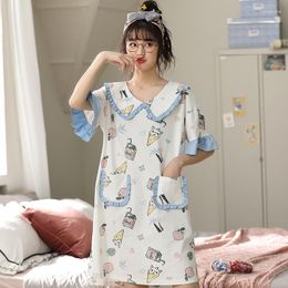 Women's Sleepwear M-4XL Cute Cartoon Pajamas Summer Cotton Nightdress Short Sleeve Home Wear Ladies Pyjamas