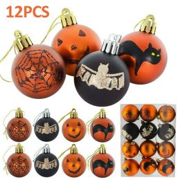 Decorative Objects Figurines 12Pcs Mini Halloween Tree Baubles Glittery 6cm Party Decoration Ornaments Plastic Ball Home Supplies 230901