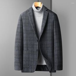 Men's Suits Classic Style Men Plaid Cashmere Blazers Grey Navy Coffee Checked Pattern Sheep Wool Suit Jackets Warm Soft Outfies Attire 2023