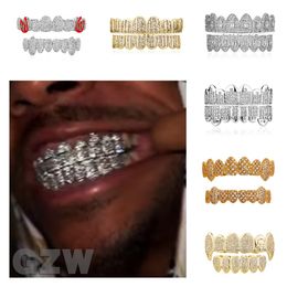 Bling Cubic Zirconia Skull Teeth Fang Grillz 18K Real Gold Punk Hip Hop Full Diamond Grills Brace Tooth Cap Rapper Body Jewellery for Cosplay Halloween Costume Party