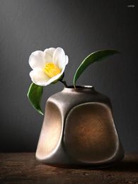 Vases Handmade Ceramic Gilding Vase Decoration Retro Simple Zen Flower Container Indoor Living Room Home