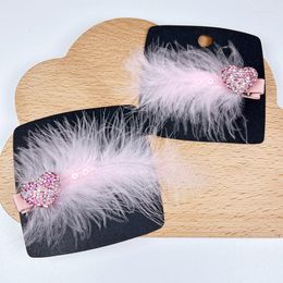 Hair Accessories Sweet Diamond Heart Feather Clips For Cute Girls Handmade Hairpin Boutique Barrettes Headwear Kids 0040