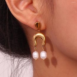 Dangle Earrings Elegant Fresh Water Pearl Drop U-shaped 18K Gold Plated Waterproof For Women 2023 Jewelry And Accessories