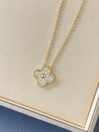 Designer Four-leaf clover Necklace Luxury Top V Golden Women's Thickened 18K Rose Gold Full Diamond Temperament Simple Chain Pendant Van Clee Accessories Jewellery