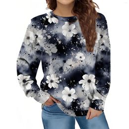 Women's Hoodies Floral Print Sweatshirt Long Sleeve Pullover Digital Graphic Hoodie Casual Crewneck Top Female Clothing Autumn Winter