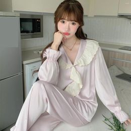 Women's Sleepwear V-Neck Women Long Sleeve Pyjamas Suit Lingerie 2Pcs Shirt&pants Pyjamas Set Femme Nightwear Summer Home Clothes