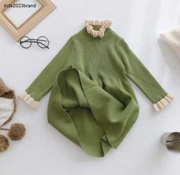 designer girl Dress Baby Knitted Clothes Toddler Ruffles Collar Child Dresses Children Princess Dress Winter Baby Clothing 3 Colours