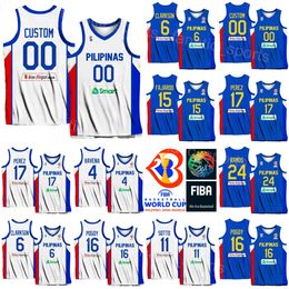 Printed Philippines Basketball 34 ARIEL JOHN EDU Jersey 2023 World Cup 16 ROGER POGOY 13 JAMIE JAMES MALONZO 6 CLARKSON 24 Dwight RAMOS 15 June Mar FAJARDO National