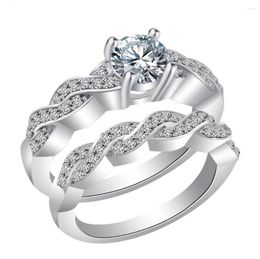 Cluster Rings 2pcs Wedding Collection Silver Colour Brilliant Lovers' Ring Women Men Clear CZ Fine Jewellery Anillos