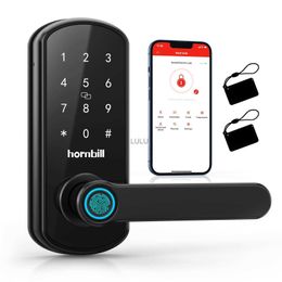 Door Locks Hornbill Smart Door Lock Electric Fingerprint Biometric Digital Locks Password Keyless Door Handle Deadbolt Lock Home Security HKD230902