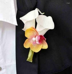 Decorative Flowers Europe Style 4 Pcs/ Lot DIY Calla Lilies Sweet Corsage Simulate Flower Grooms Man Boutonniere Pin Brooch Wedding Party