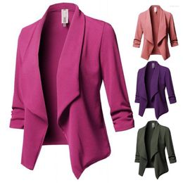 Women's Suits Women Business Blazer Open Solid Color Three Quarter Sleeves OL Style Lapel Formal Suit Jacket Stitch Cardigan Coat