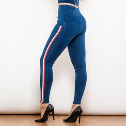 Shascullfites Melody Sexy Jeans Dark Blue Gym Denim Jeggings Women Skinny Fashion High Waist Striped Jeans