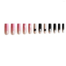 False Nails Pink Black White Gradient Long Fake Full Cover Square Artificial Nail Tips For Shopping Traveling Dating