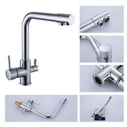 Kitchen Faucets Chrome Brass Purified Water Faucet Mixer Tap And Pure Filter Deck Mounted Dual Handles Cold Taps
