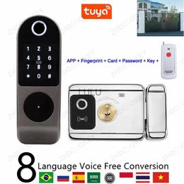 Door Locks Tuya Wifi APP Remote Unlock Keys Entry Card Code Fingerprint Digital Electronic Lock Rim Smart Door Locks for House Garden Gate HKD230902