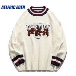 Men's Sweaters Vintage Harajuku Women Brown Bear Sweater Y2K Fashion Retro Hip Hop Knitted O-Neck Sweater Pullover Casual Couple Sweater 230901
