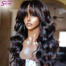 Synthetic Wigs Soul Lady Body Wave Lace Front Human Hair Wig With Bangs Pre Plucked 13x4 Lace Frontal Wig Fringe Brazilian Hair Glueless Wigs 230901
