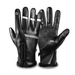 Five Fingers Gloves Five Fingers Gloves Winter For Men Touch Cold Waterproof Motorcycle Cycling Outdoor Sports Warm Fleece PU Leather Skiing 220920 x0902