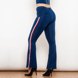 Shascullfites Melody Dark Blue Flared Jeans Woman High Street Slim Sexy High Waist Booty Jeans Push Up Jeans