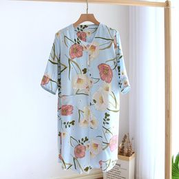 Women's Sleepwear Sweet Girls Print Flower Sleepshirt Loose Short Sleeve Nightwear Sexy Women V-Neck Lingerie Nightgown Cute Night Dress