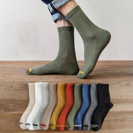 Men's Socks Cotton Blended Warm Winter Summer Middle-Tube Male Olid Color Spring Autumn Striped Breathable