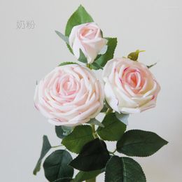 Decorative Flowers Faux 3Head Feel Latex Rose Moisturising Real Touch Artificial Bridal Bouquet Wedding Event Decor Home Fake