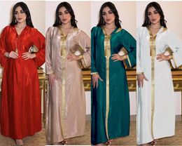 Ethnic Clothing Dubai Abaya Djellaba Moroccan Kaftan Women Braid Trim Long Sleeve Muslim Hijab Maxi Dress Robe Arabic Islamic Clothes