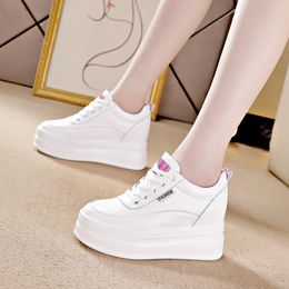 Autumn Breathable Inner Heightening Small White Shoes Women's 10cm Heightening Women's Shoes Genuine Leather Thick Sole White Shoes High Heels Casual Matsuke Shoes