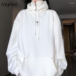 Women's Hoodies Neploe Metal Star Logo Design Sense Standing Collar Plush Coat 2023 Early Autumn Women Temperament High Street Thick Hooded