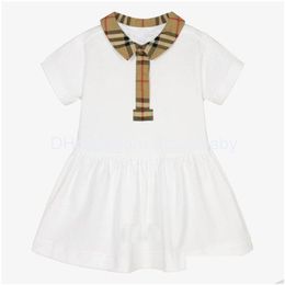 Girl'S Dresses 2023 Toddlers Dress Clothes Baby Girl Plaid Shirt Summer Childrens Short Sleeve Cotton Skirt Classic Lapel Imported C Dh9Gh