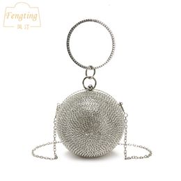 Evening Bags Silver Mini Round Ball For Women Fashion diamonds Clutch Bag Ladies Messenger Chain Handbag FTB166 230901