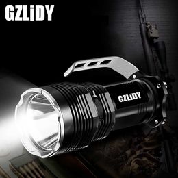 Torches Rechargeable LED Searchlight Super Bright 5 Lighting Mode Flashlight Waterproof Aluminium Alloy Camping Light Using 18650 Battery HKD230902