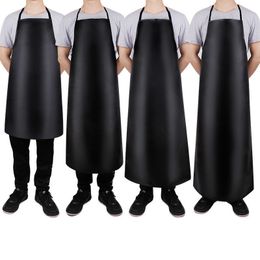 Aprons PU leather waterproof apron thickened lengthened antifouling oilproof restaurant cooking chef clean black 230901