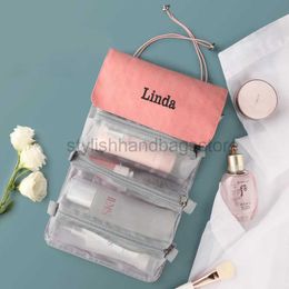 Totes Customised embroidered foldable toilet bag portable separation large capacity Personalised women's makeup bagstylishhandbagsstore