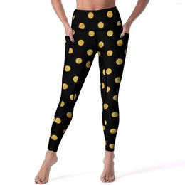 Women's Leggings Gold Dot Yoga Pants Pockets Polka Dots Print Sexy Push Up Fashion Sports Tights Quick-Dry Graphic Fitness Leggins