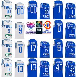 Printed Italia Basketball 9 Nicolo Melli Jersey 33 ACHILLE POLONARA 7 STEFANO TONUT 17 GIAMPAOLO RICCI 13 Simone Fontecchio 0 Marco Spissu 2023 World Cup Italy Shirt